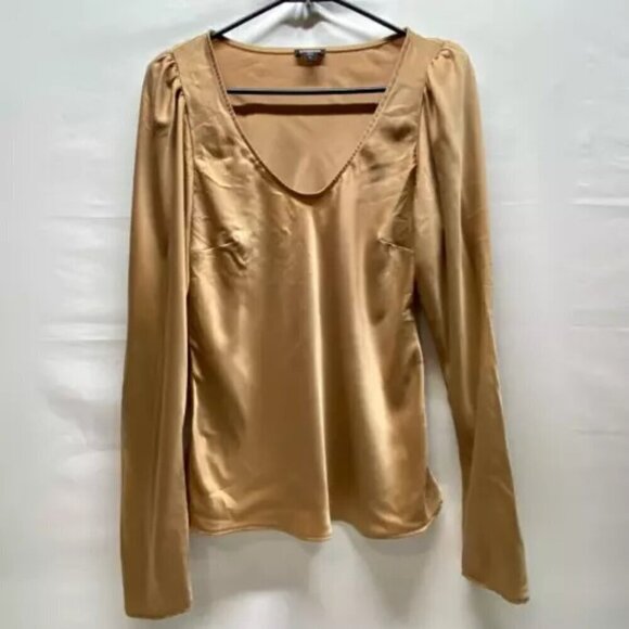 Express Top Women's Medium Golden Tan Pullover Long Sleeve V-Neck GUC - Picture 2 of 13